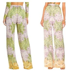 Andrea Iyamah Akacia Woodgrain Satin Wide Leg Pants XS NWT